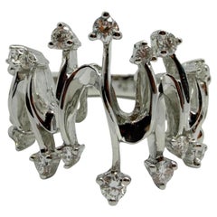 18K White Gold Diamond Abstract Wavy Band, Contemporary Statement Ring