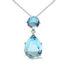 18K White Gold Diamond Accent & Blue Topaz & Sky Blue Topaz Pendant Necklace