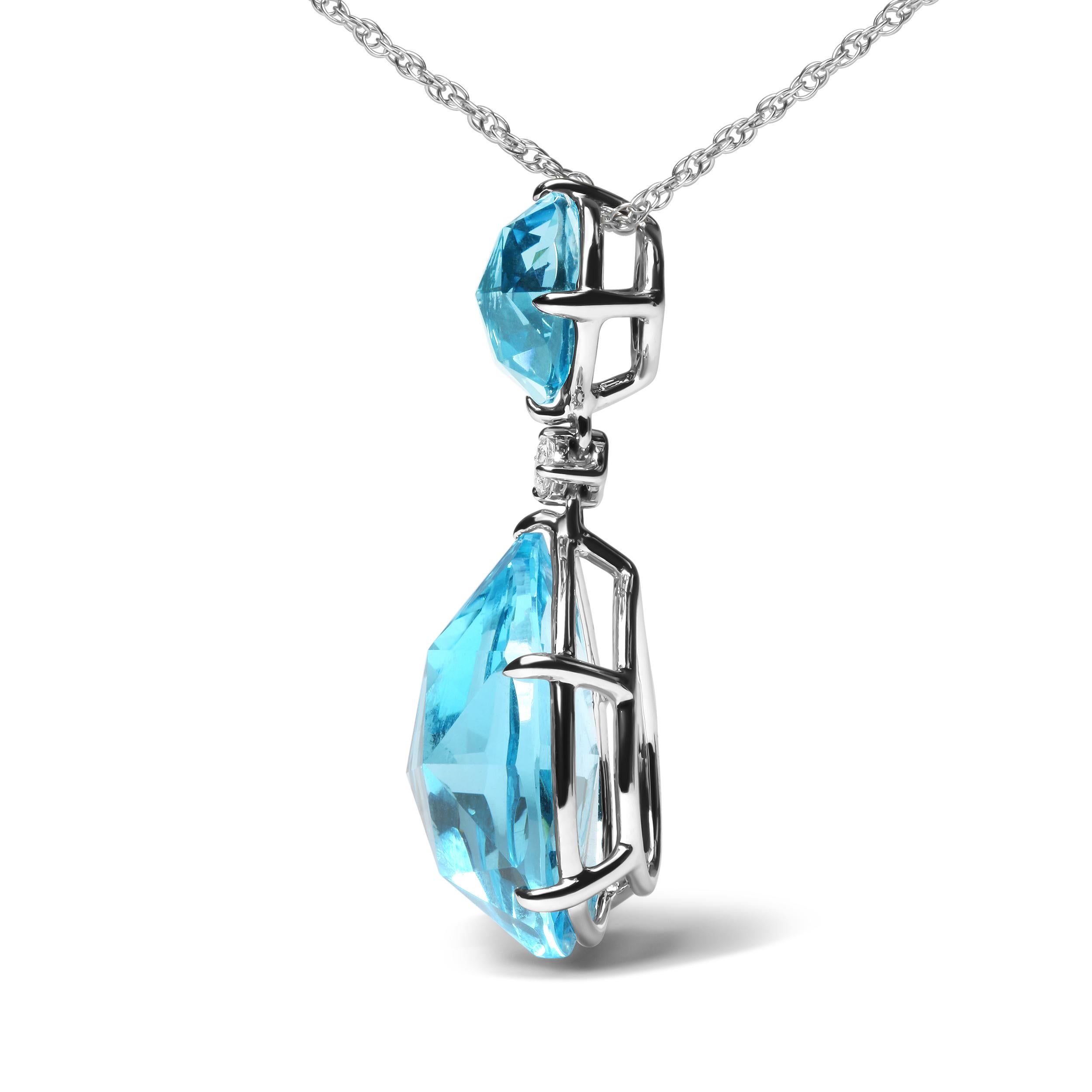 Contemporary 18K White Gold Diamond Accent & Blue Topaz & Sky Blue Topaz Pendant Necklace For Sale