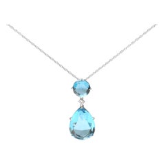 18K White Gold Diamond Accent & Blue Topaz & Sky Blue Topaz Pendant Necklace