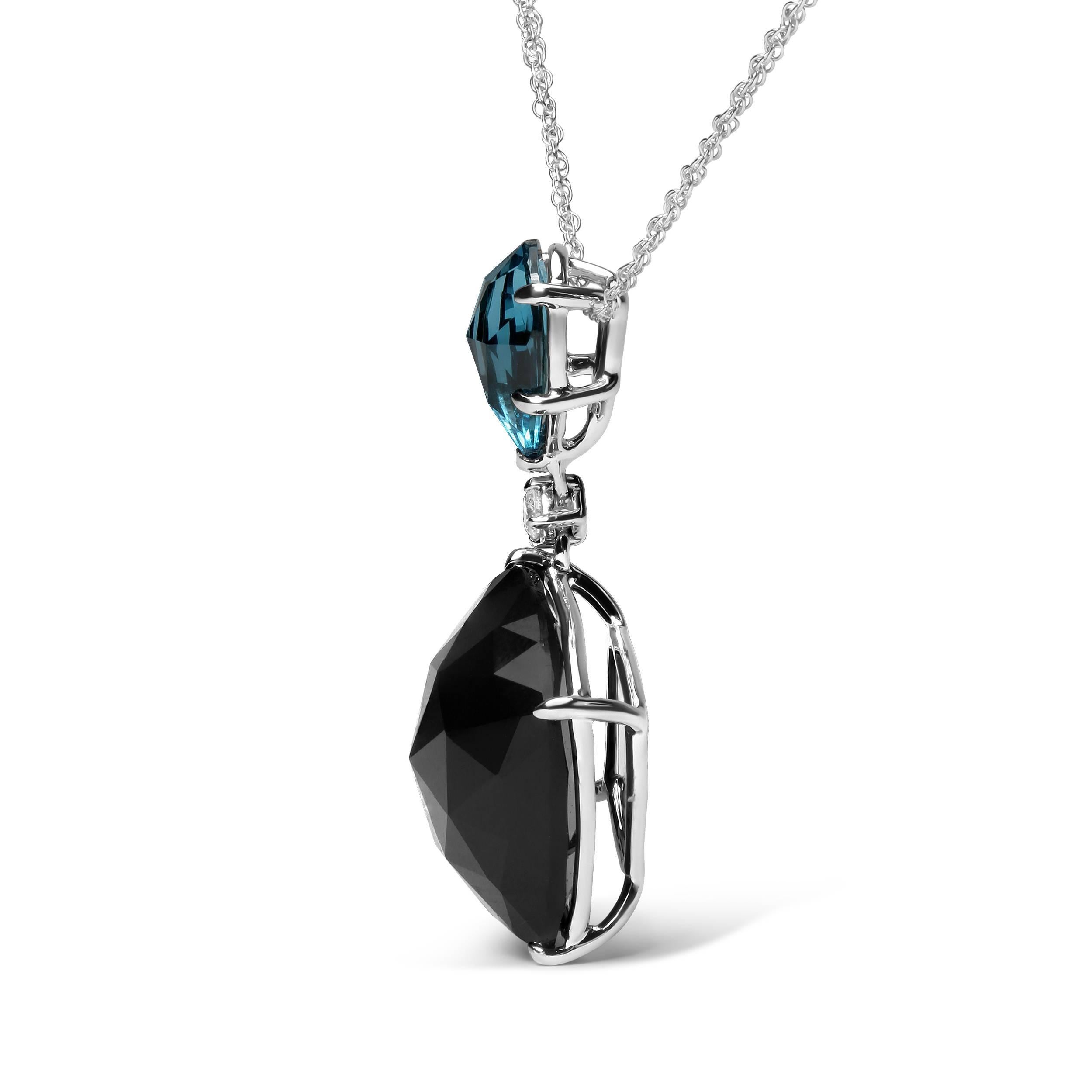 Contemporary 18K White Gold Diamond Accent & London Blue Topaz & Black Onyx Pendant Necklace