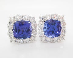 18 Karat White Gold Diamond AGL Certified Tanzanite Stud Earrings