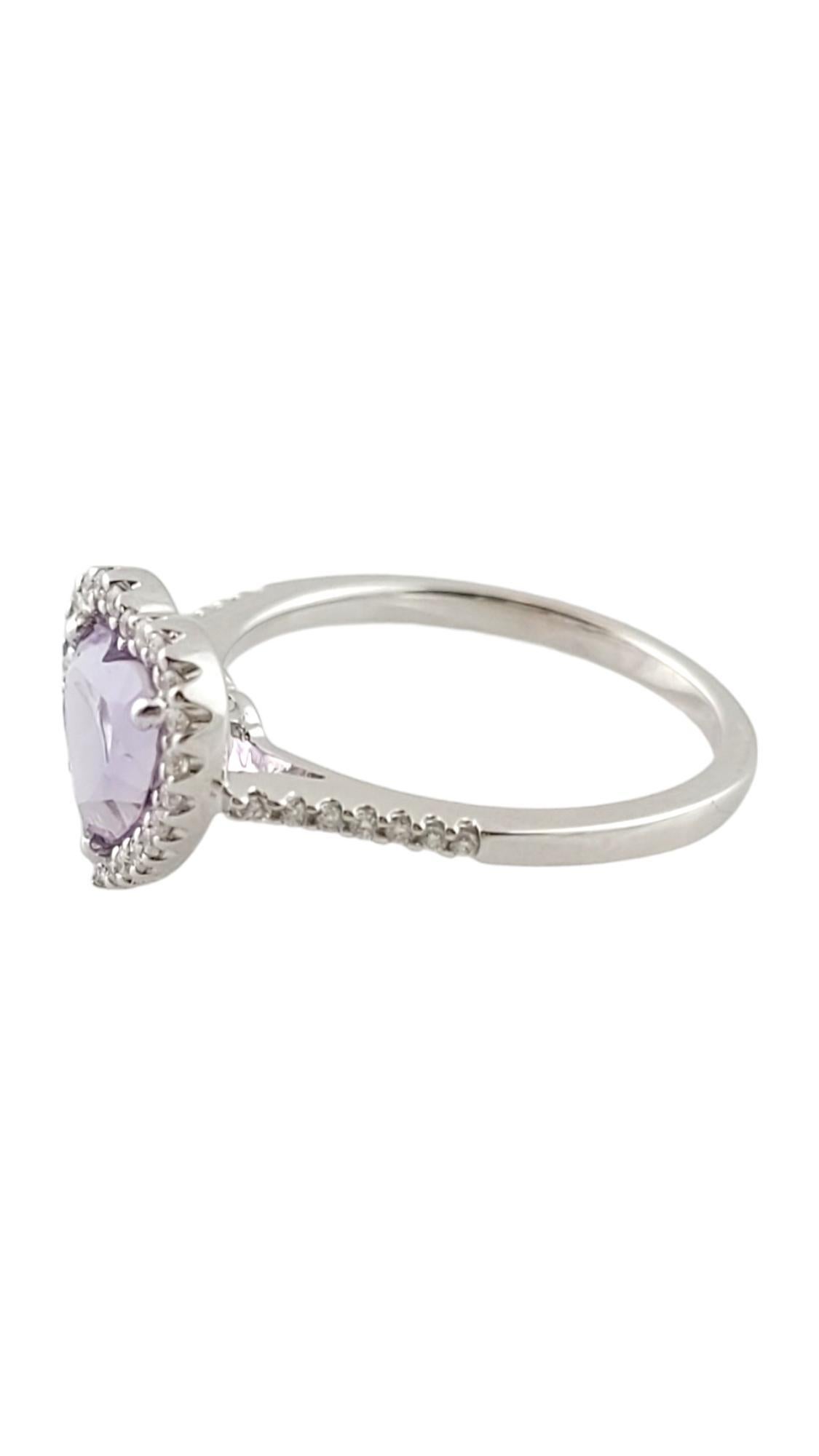Vintage 18K White Gold Diamond & Amethyst Heart Halo Ring Size 6.5

This gorgeous ring features a beautiful heart shaped amethyst stone with a beautiful diamond halo with 36 sparkling round cut diamonds! 

Amethyst size: 7.14mm X 7.01mm X