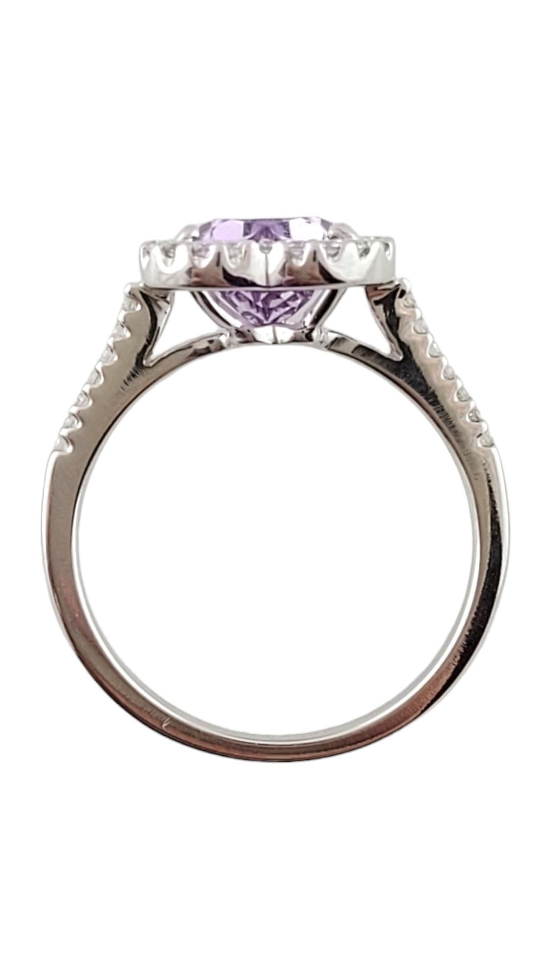 Heart Cut 18K White Gold Diamond & Amethyst Heart Halo Ring Size 6.5 #16289 For Sale