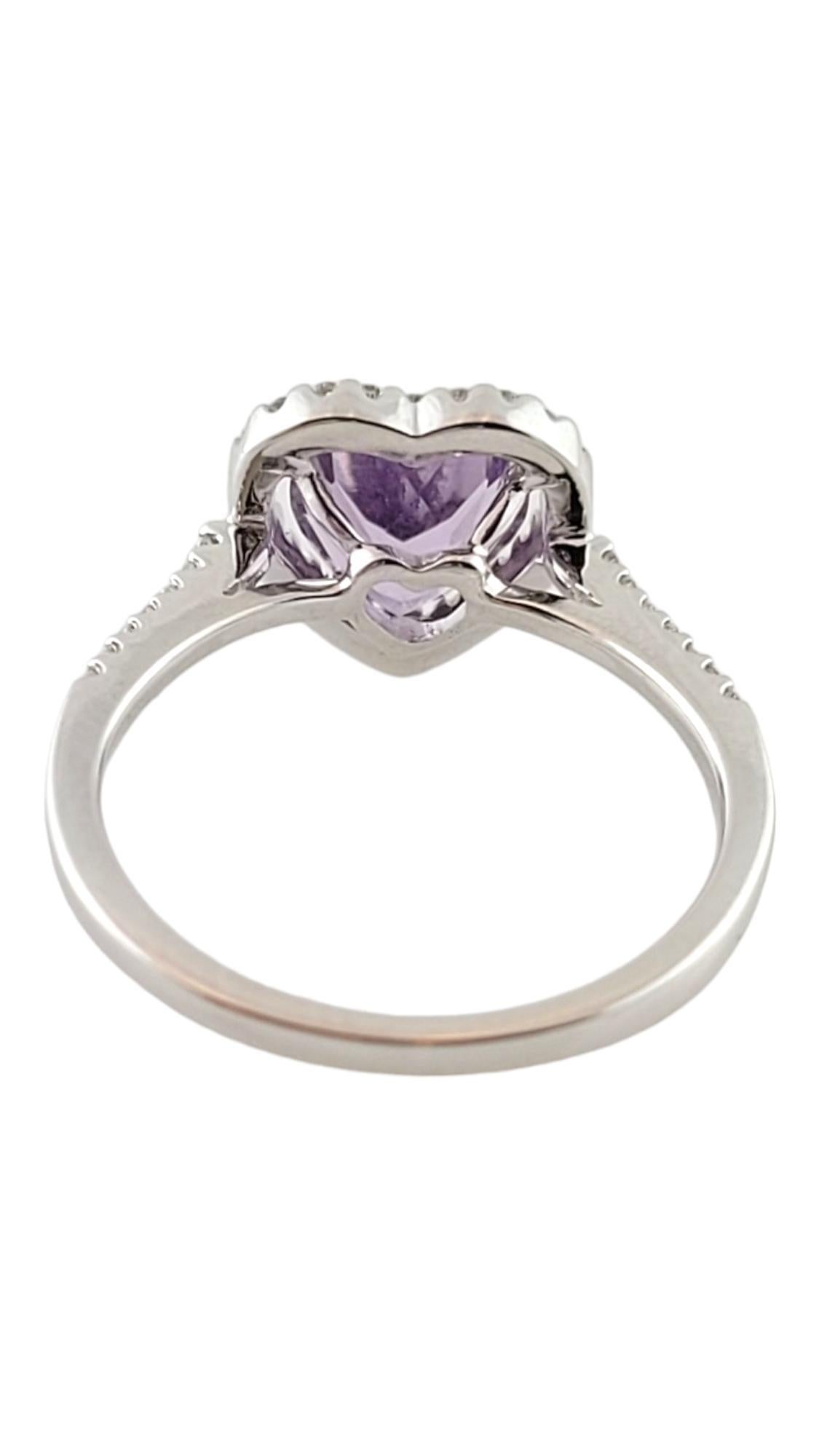 18K White Gold Diamond & Amethyst Heart Halo Ring Size 6.5 #16289 In Good Condition For Sale In Washington Depot, CT