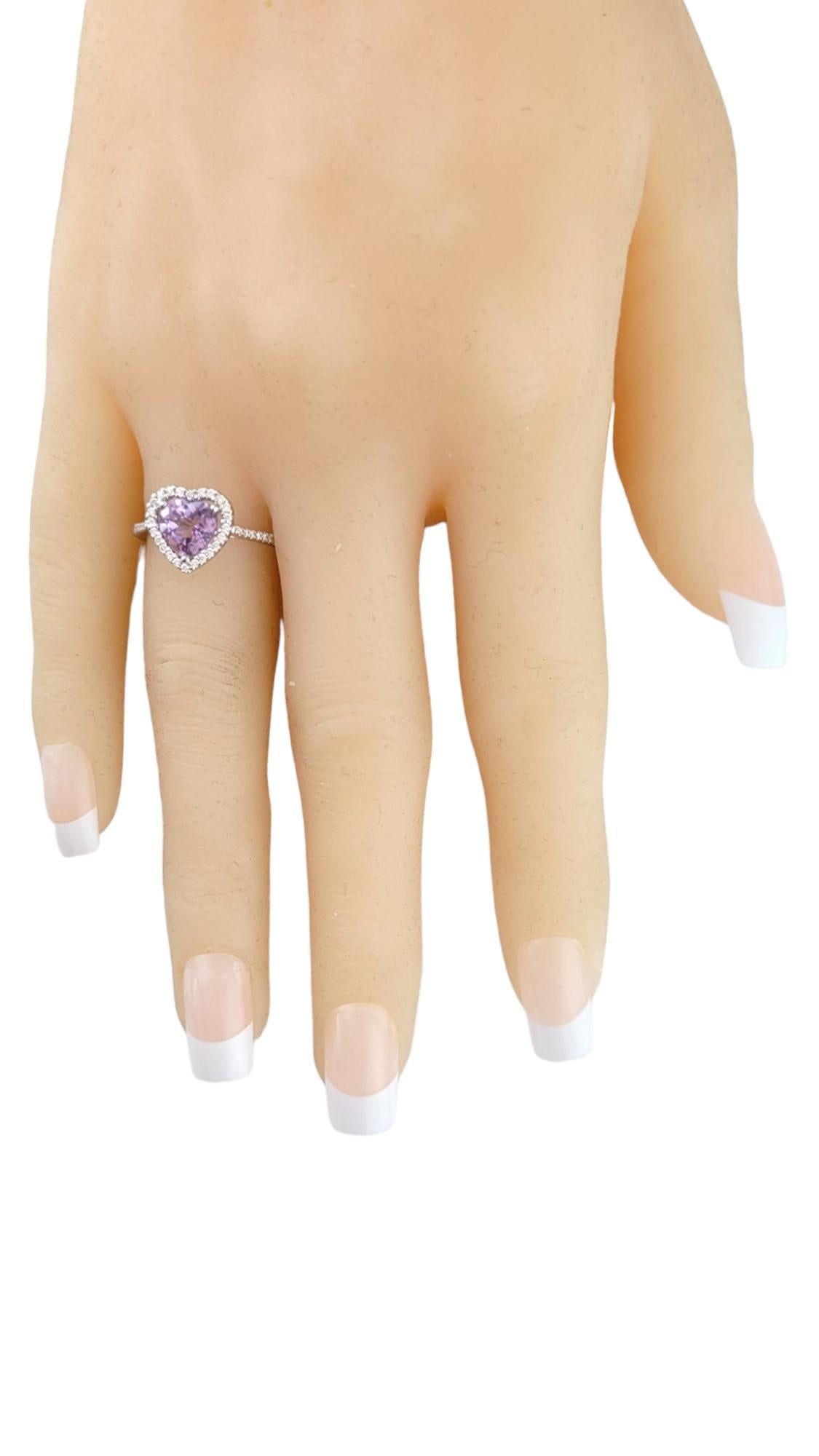 18K White Gold Diamond & Amethyst Heart Halo Ring Size 6.5 #16289 For Sale 1