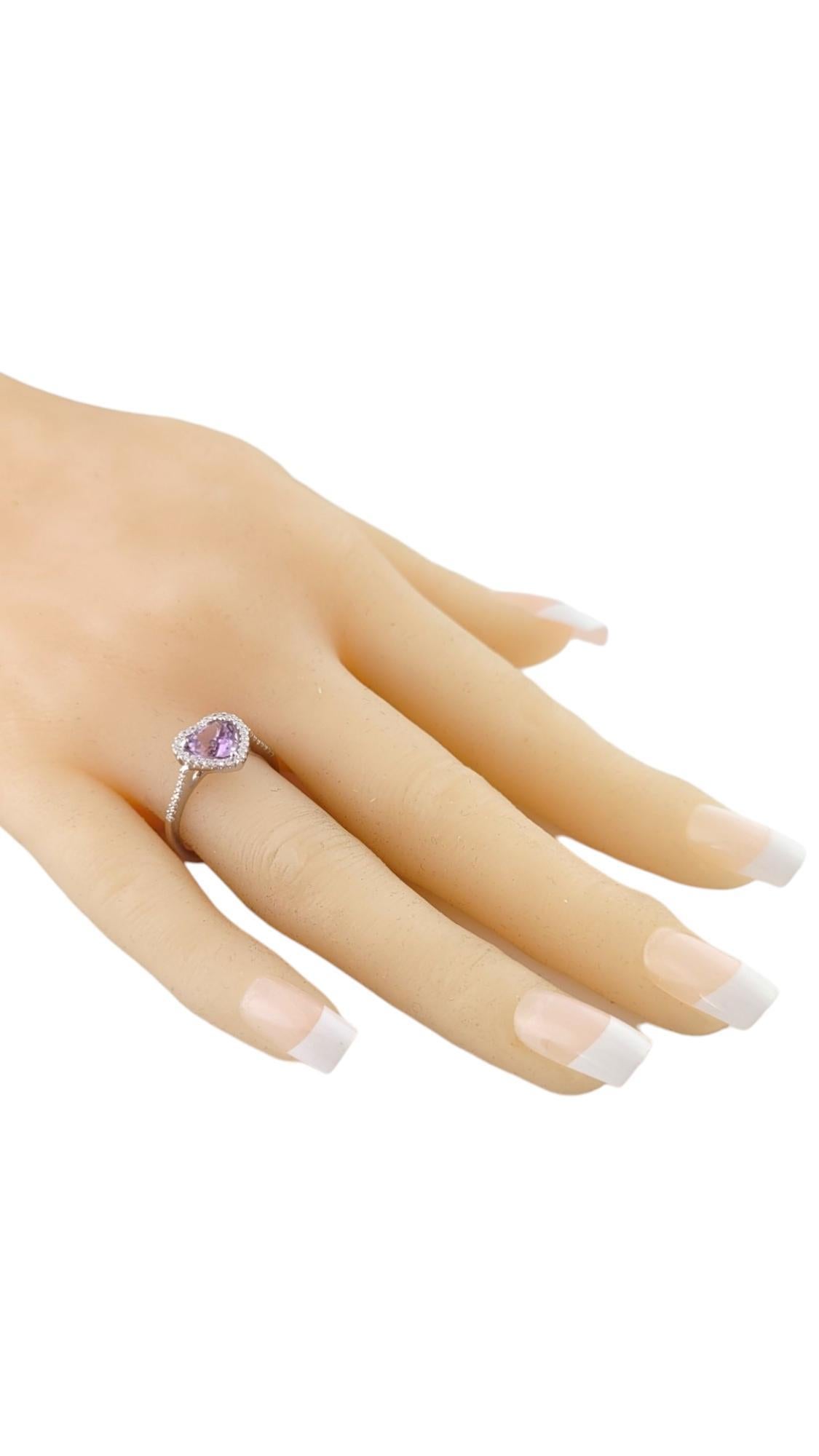 18K White Gold Diamond & Amethyst Heart Halo Ring Size 6.5 #16289 For Sale 2
