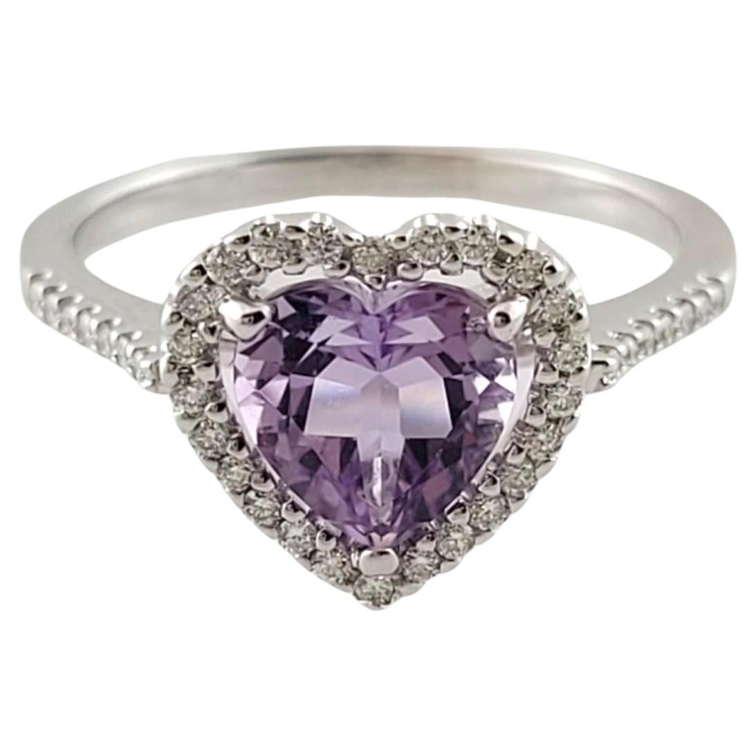 18K White Gold Diamond & Amethyst Heart Halo Ring Size 6.5 #16289 For Sale