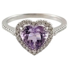 18K White Gold Diamond & Amethyst Heart Halo Ring Size 6.5 #16289
