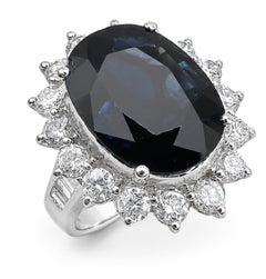 18K White Gold Diamond and 6.92 Carat Australian Sapphire Princess Diana Ring