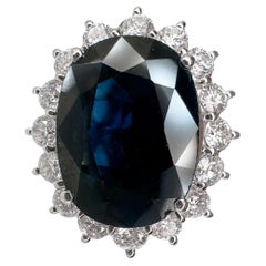 18K White Gold Diamond and 6.92 Carat Australian Sapphire Princess Diana Ring