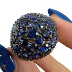 18K White Gold Diamond and 9.91 Carat Sapphire Dome Ring