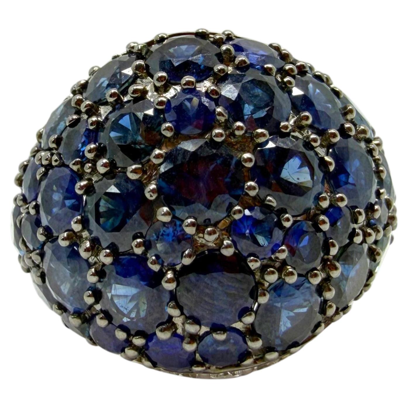 18K White Gold Diamond and 9.91 Carat Sapphire Dome Ring