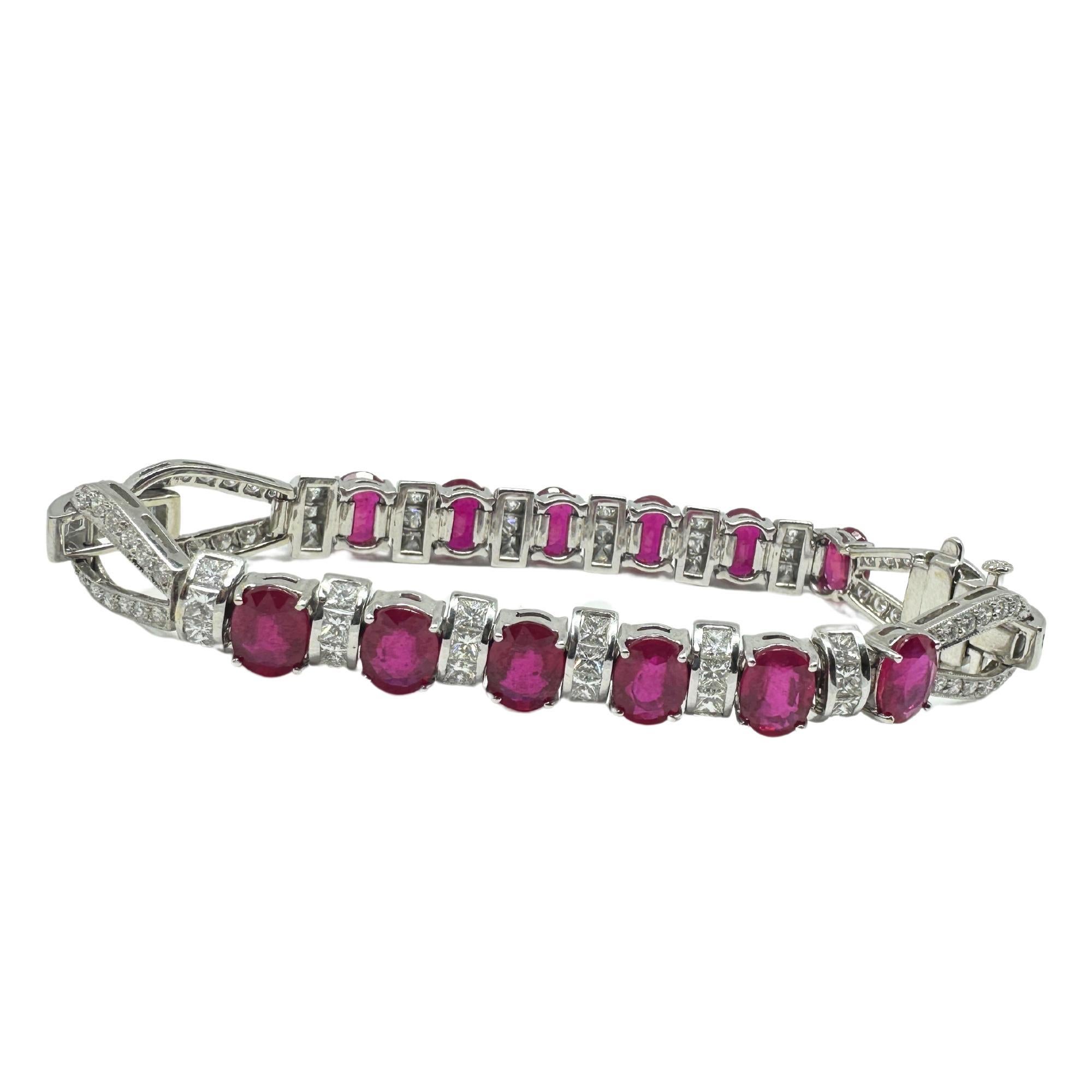 Round Cut 18K White Gold Diamond and African Ruby Bracelet For Sale