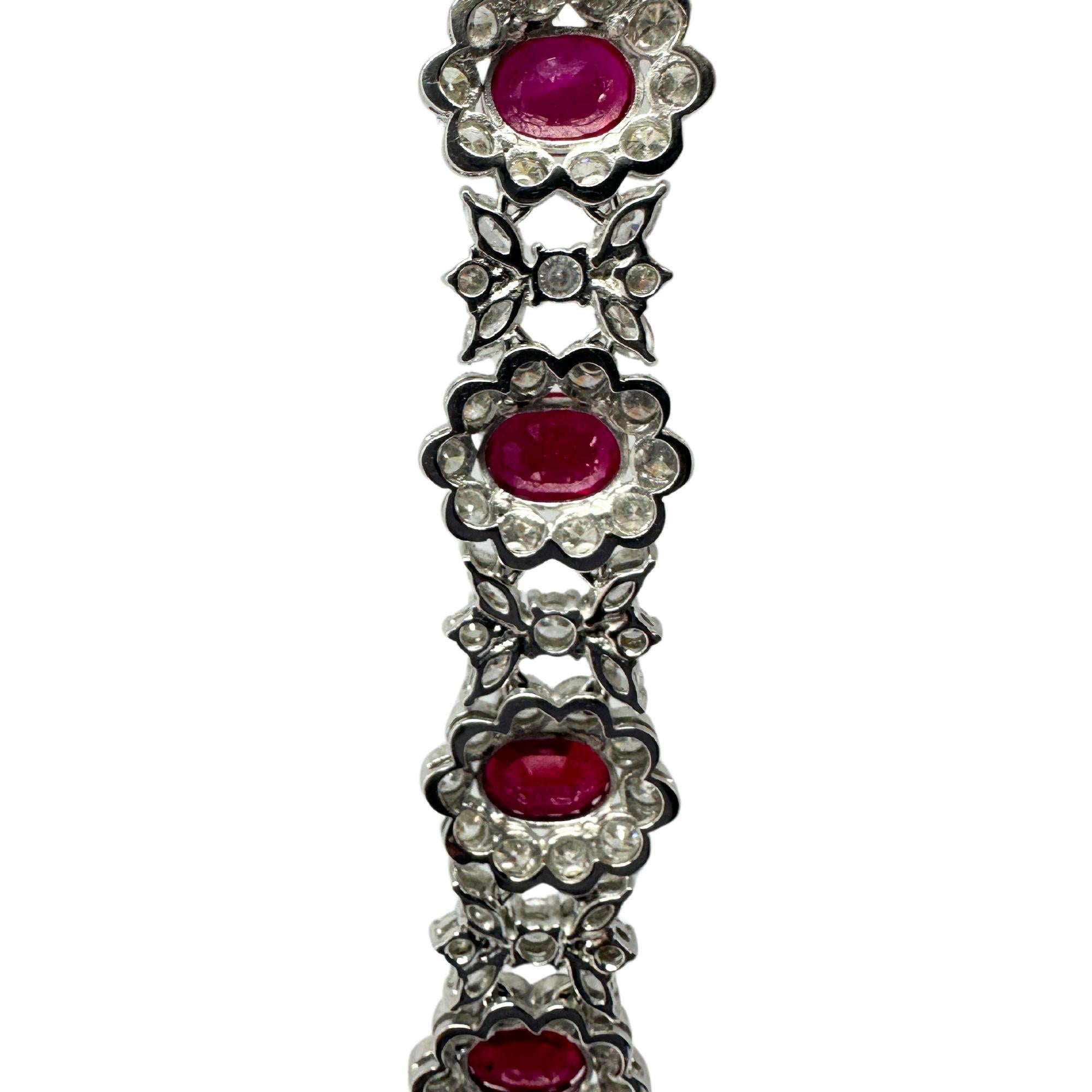 Bracelet en or blanc 18K avec diamants et rubis africain Bon état - En vente à New York, NY
