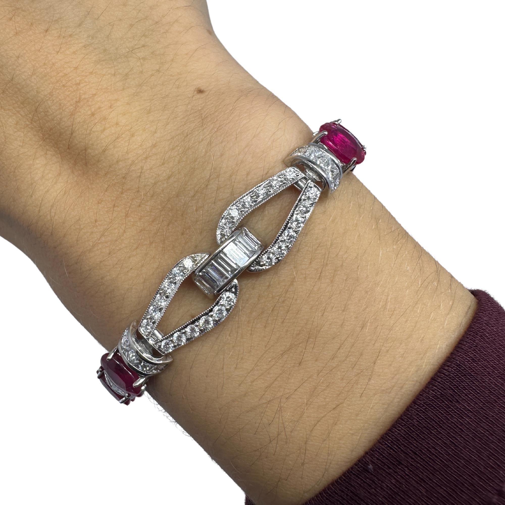 Women's or Men's 18K White Gold Diamond and African Ruby Bracelet For Sale