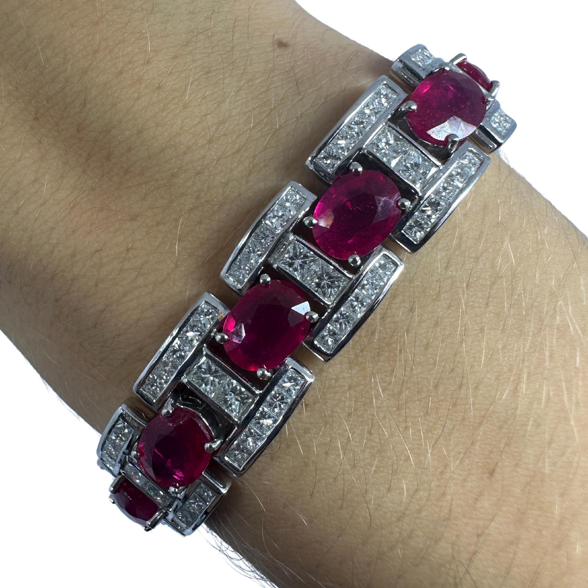 Bracelet en or blanc 18K avec diamants et rubis africain Pour femmes en vente
