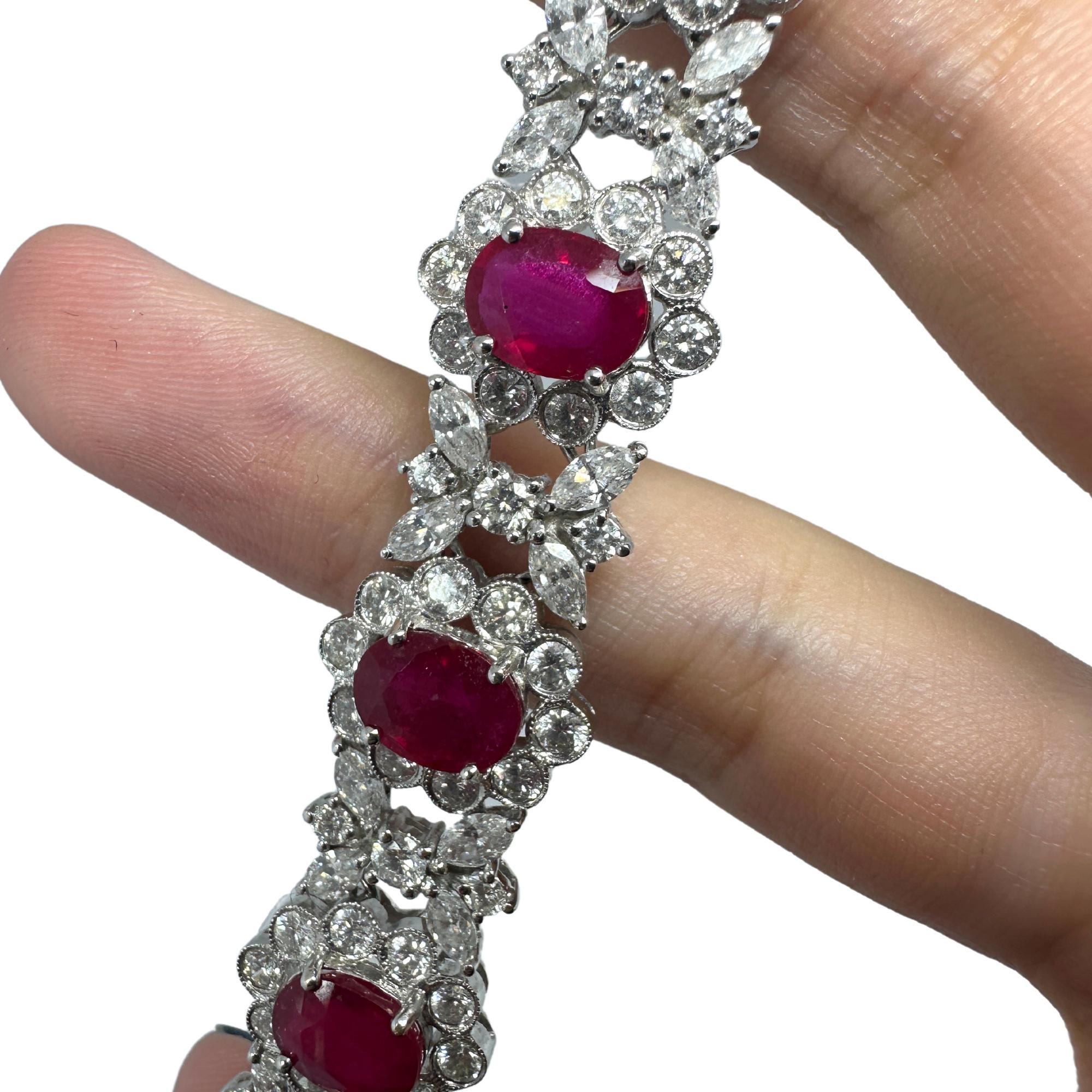 Bracelet en or blanc 18K avec diamants et rubis africain Pour femmes en vente