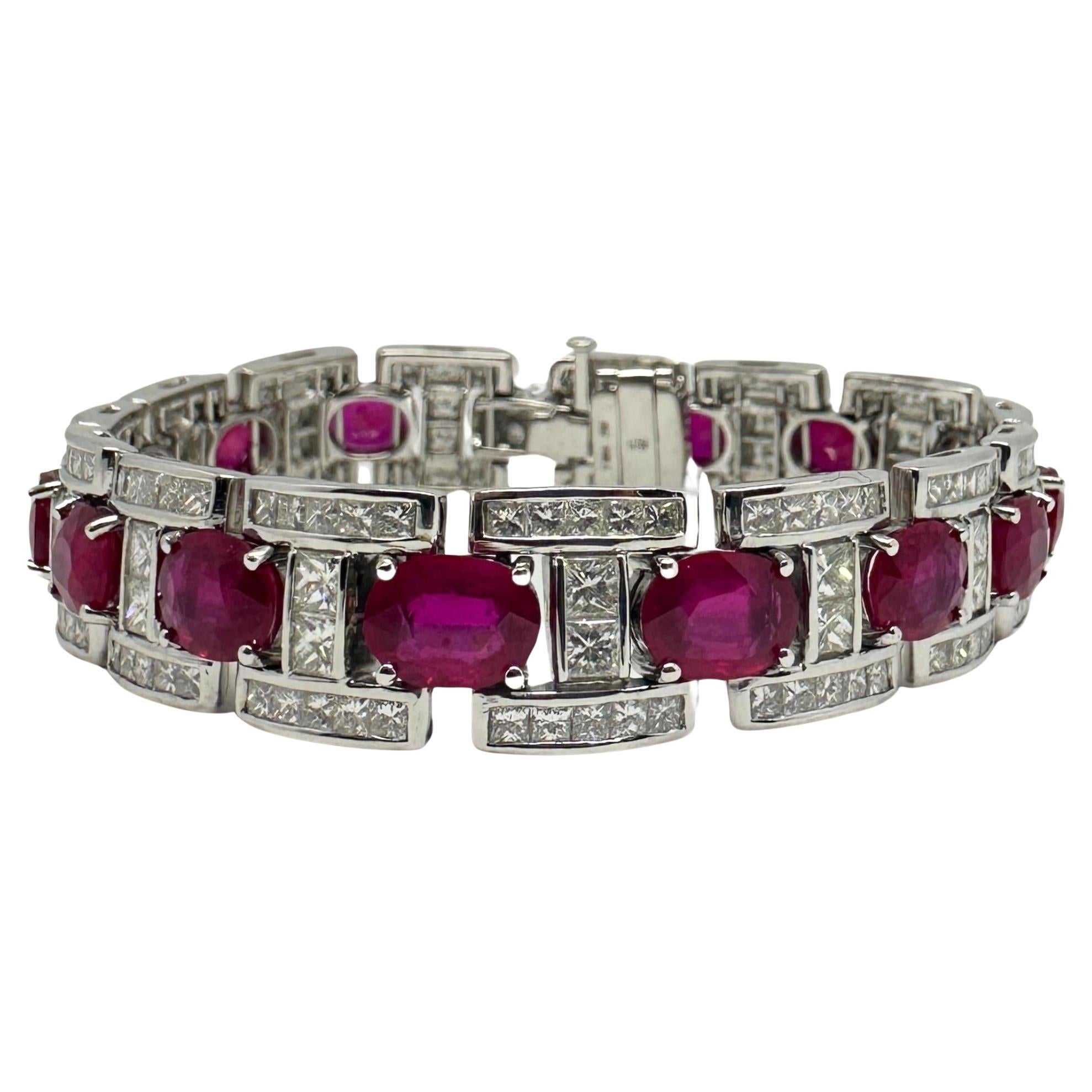 18K White Gold Diamond and African Ruby Bracelet