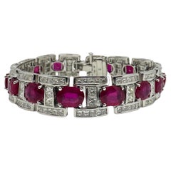 18K White Gold Diamond and African Ruby Bracelet