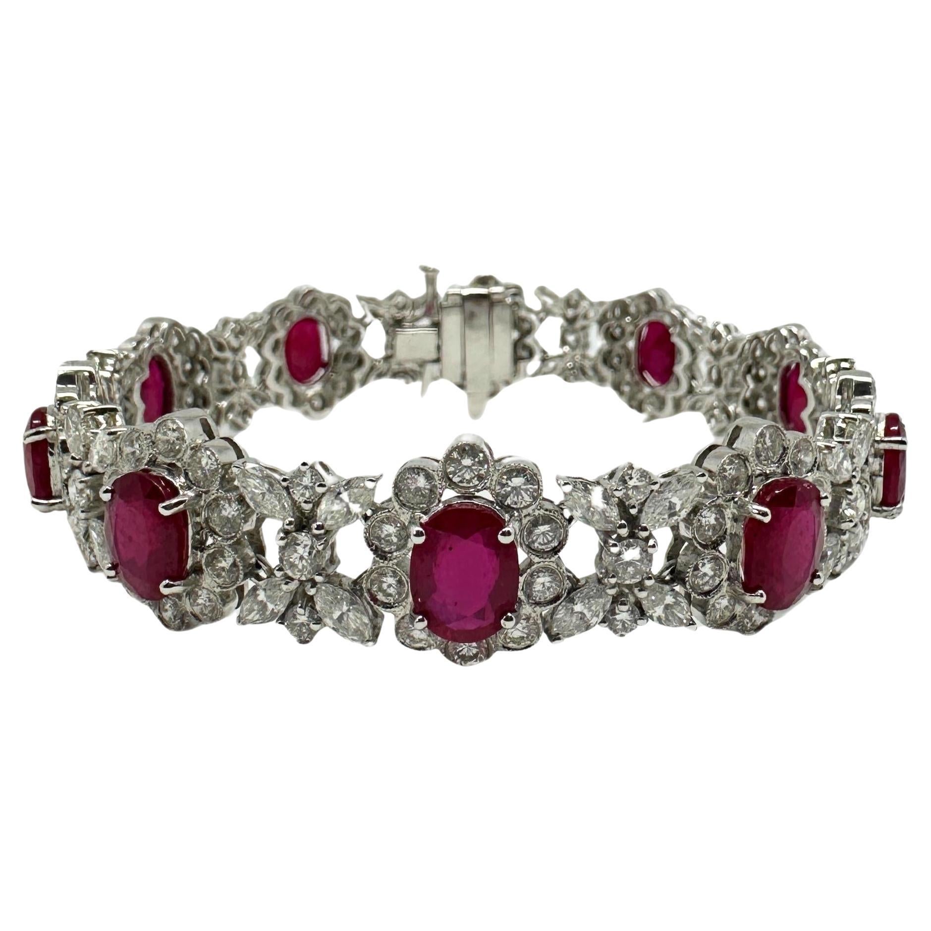 18K White Gold Diamond and African Ruby Bracelet