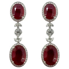 18K White Gold Diamond and African Ruby Drop Earrings