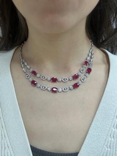 18K White Gold Diamond and African Ruby Necklace