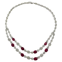 18K White Gold Diamond and African Ruby Necklace