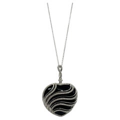 18K White Gold Diamond and Black Onyx Pendant Necklace