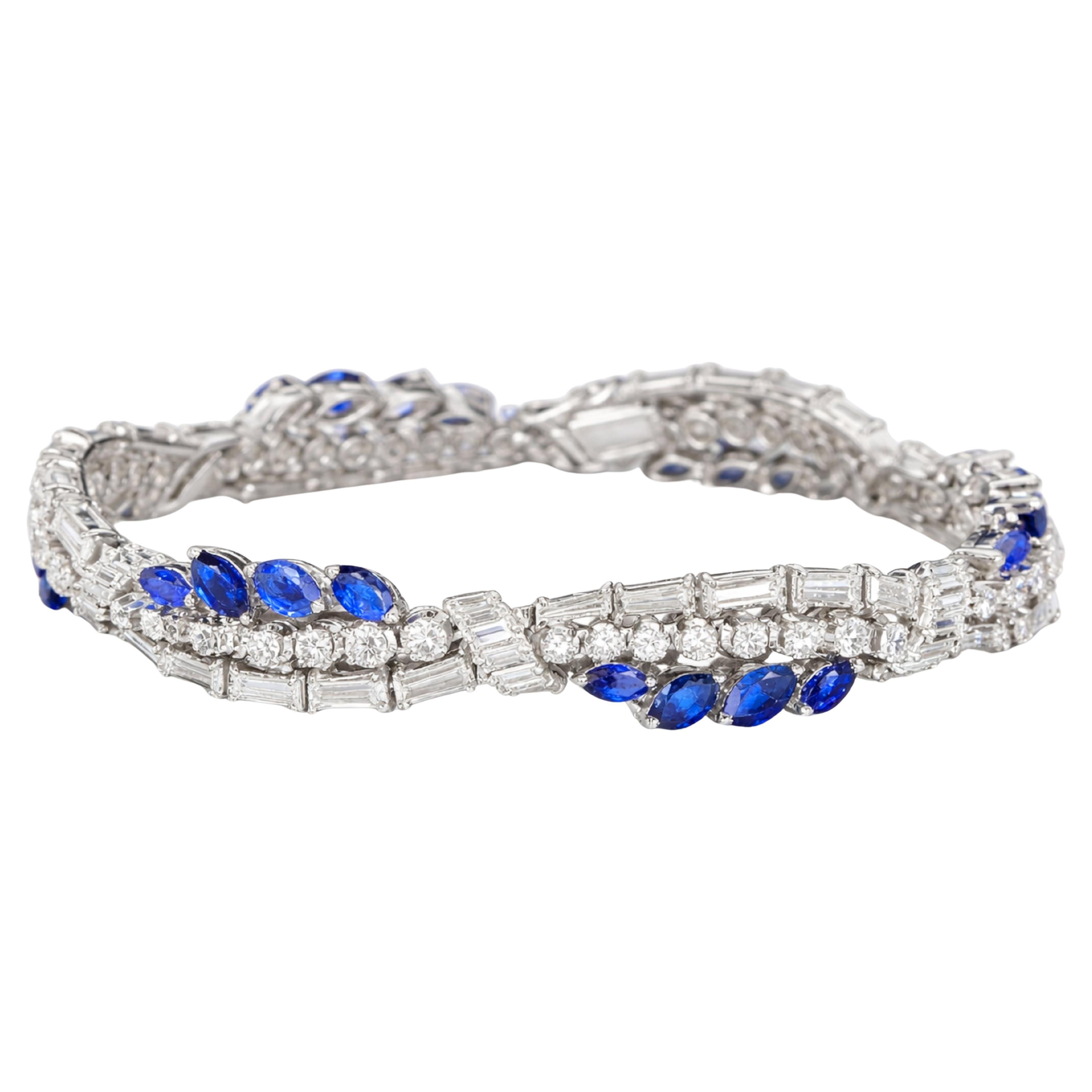 Bracciale con diamanti e zaffiri blu in oro bianco 18 carati