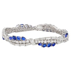 Vintage 18K White Gold Diamond and Blue Sapphire Bracelet