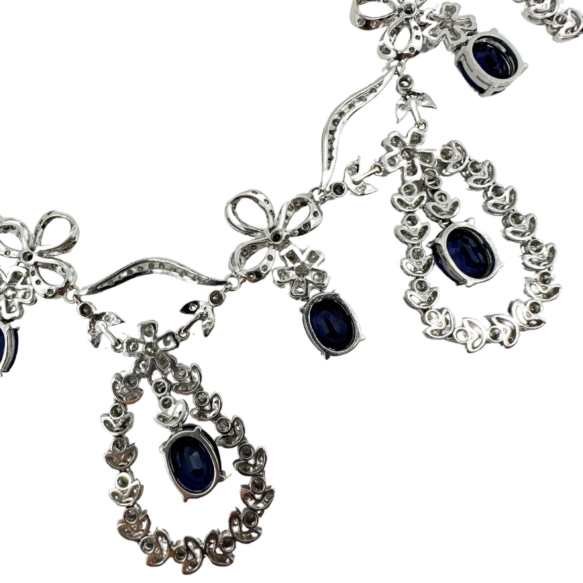 18K White Gold Diamond and Blue Sapphire Necklace For Sale 1