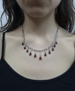 18K White Gold Diamond and Cabochon Ruby Necklace