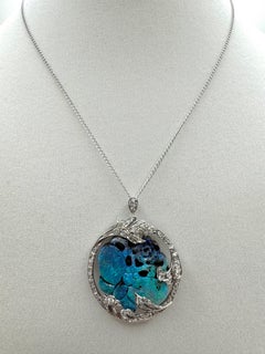 18K White Gold Diamond and Carved Opal Butterfly Necklace