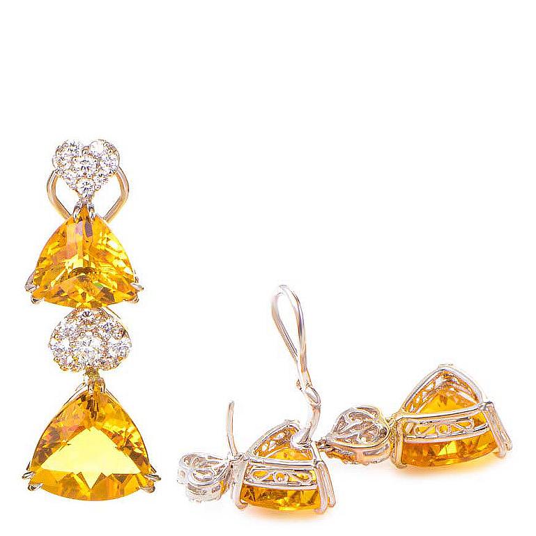 Women's 18 Karat White Gold Diamond and Citrine Drop Earrings