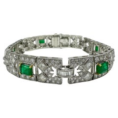 18K White Gold Diamond and Emerald Bracelet