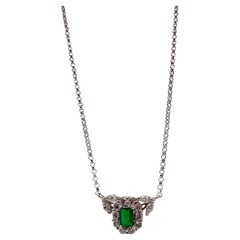 18K White Gold Diamond and Emerald Cluster Pendant Necklace