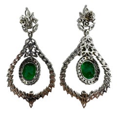 18K White Gold Diamond and Emerald Drop Earrings