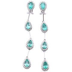 18 Karat White Gold Diamond and Emerald Drop Earrings