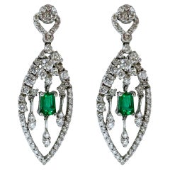 Pendientes Gota Diamante y Esmeralda Oro Blanco 18K