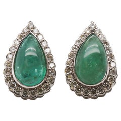18k White Gold Diamond and Emerald Earrings