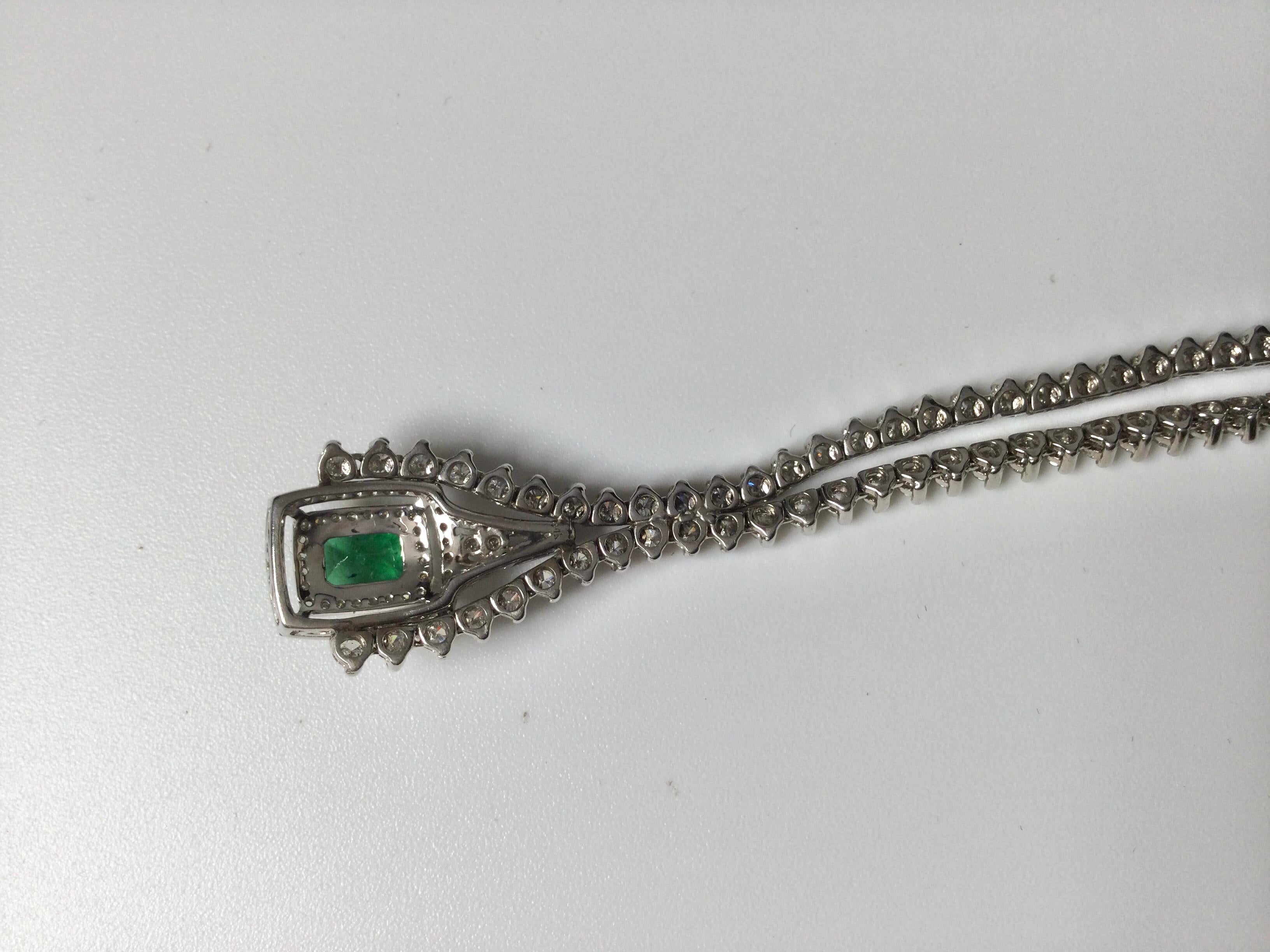 Mid-20th Century 18K White Gold Diamond and Emerald Estate Necklace For Sale
