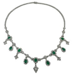 18K White Gold Diamond and Emerald Necklace - 16 inches
