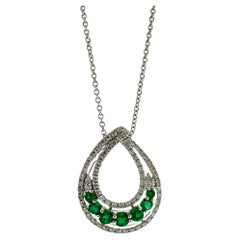 18k White Gold Diamond and Emerald Pendant Necklace
