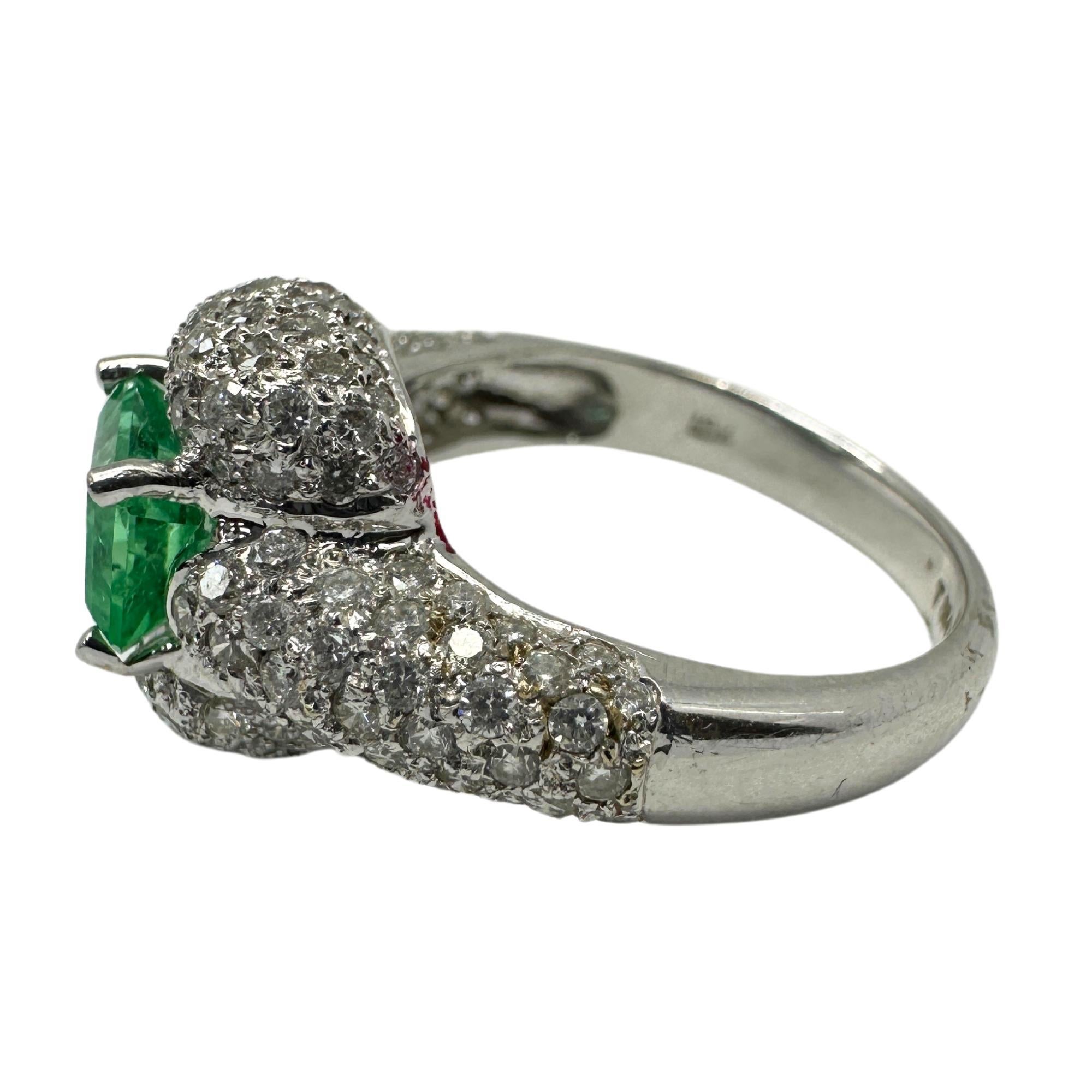 18k White Gold Diamond and Emerald Ring
Condition: In good condition with some minor surface wear consistent with age.
Ring size: 7
Markings: “T864