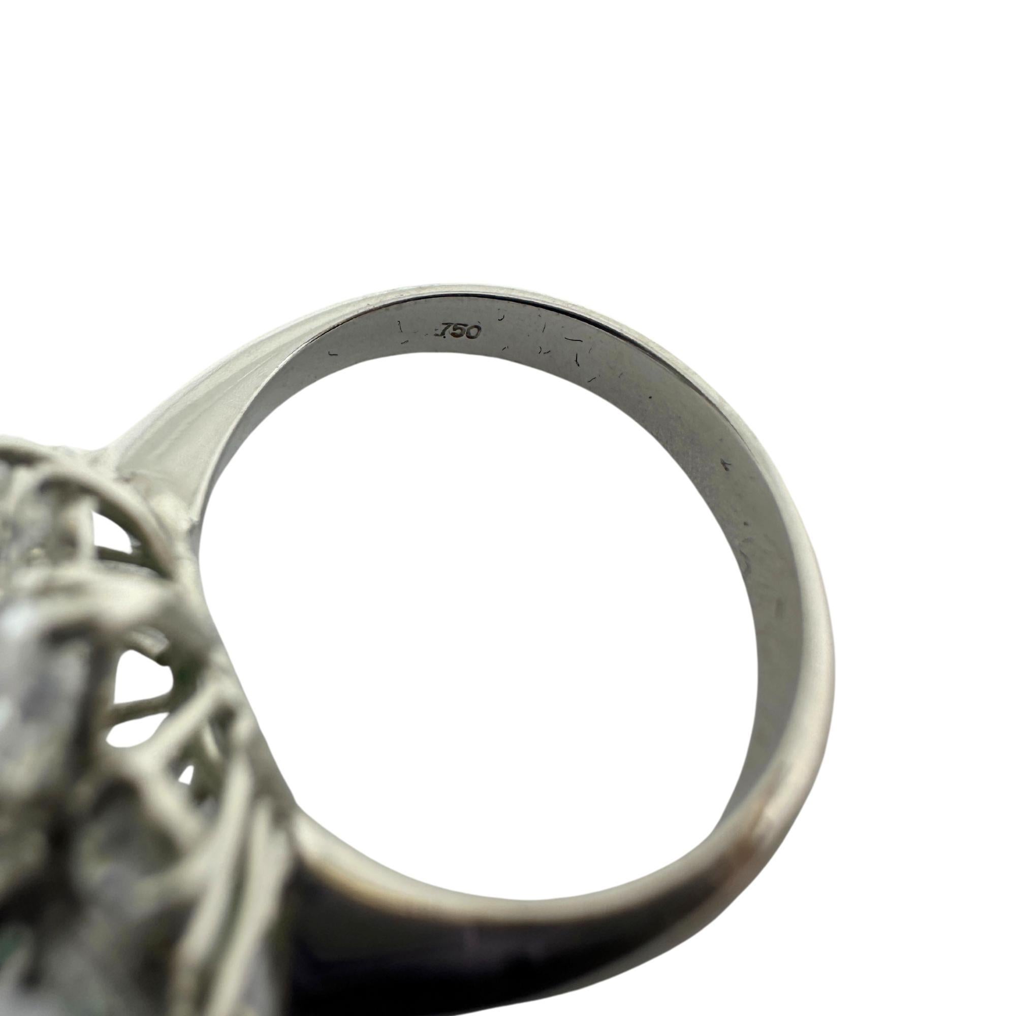 Mixed Cut 18k White Gold Diamond and Emerald Ring For Sale