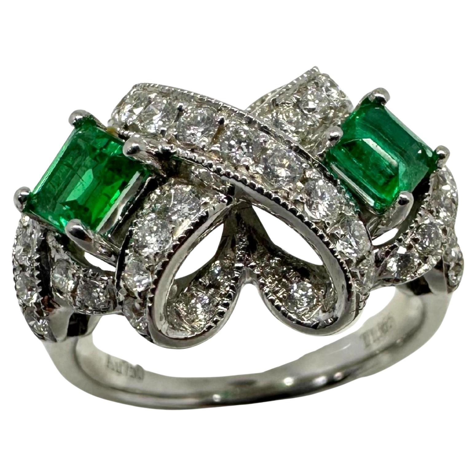 18K White Gold Diamond and Emerald Ring