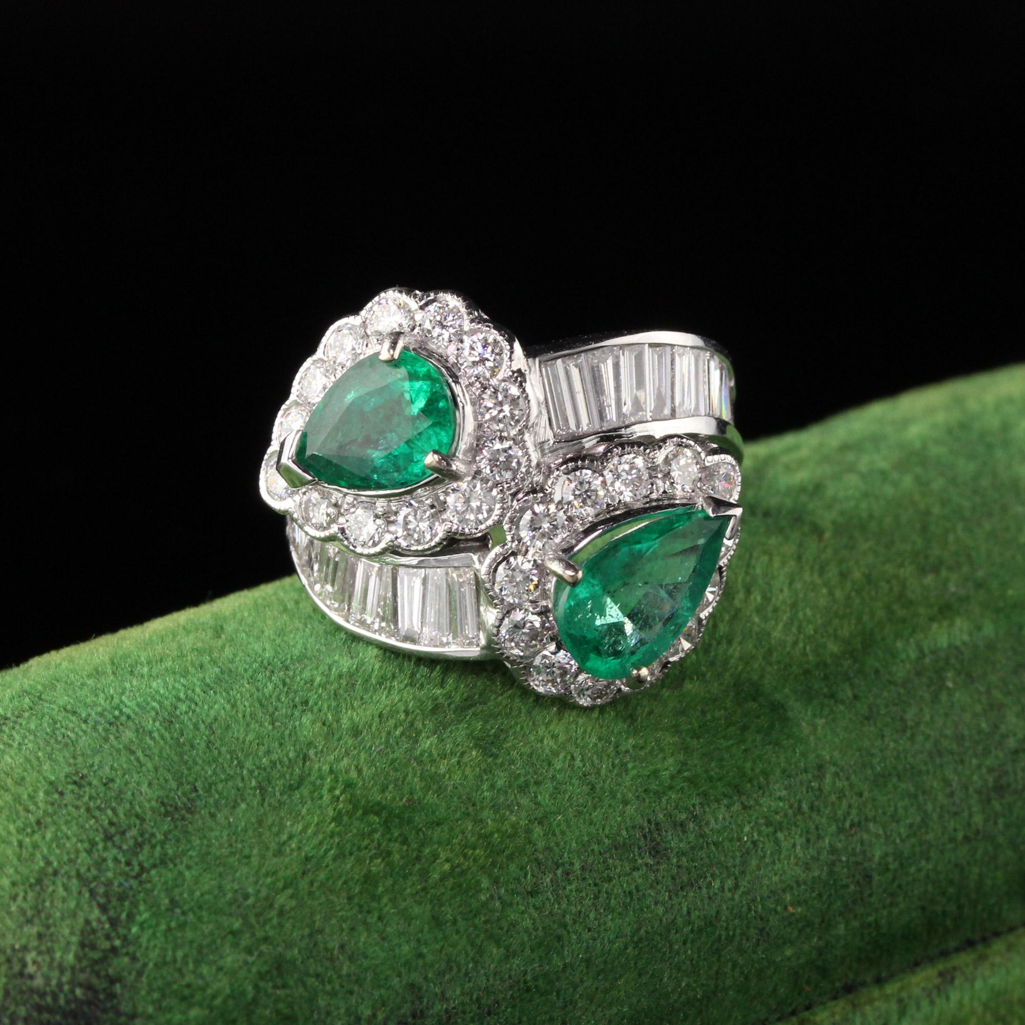 Gorgeous Toi Et Moi ring with a total of 0.99 ct Round Shape Diamonds, 0.79 ct Baguette Cut Diamonds, and a total of 2.92 ct of Emeralds.

Item #RXT-01469-R

Metal: 18K White Gold

Weight: 8.5 Grams

Round Shape Diamond Weight: 0.99 cts

Baguette