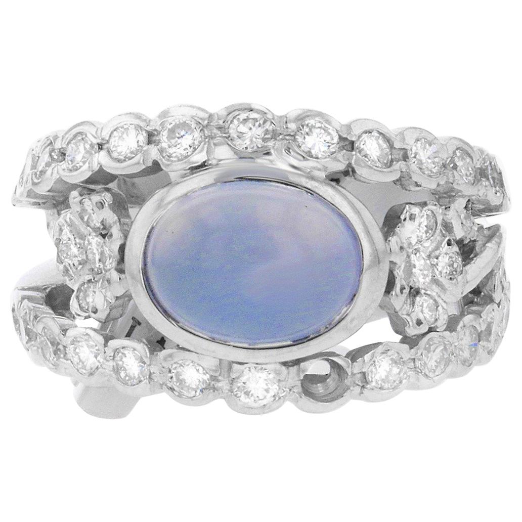 18 Karat White Gold Diamond and Gemstone Cocktail Ring For Sale