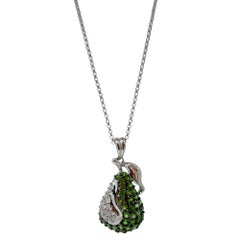 18K White Gold Diamond and Green Garnet Apple Pendant Necklace